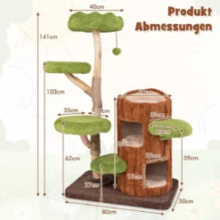 Katzenbaum mit Baumloch-Design & 2 Stöckigem Katzenhaus & Kratzsäulen & Sisal Paneel
