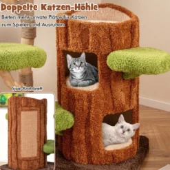 Katzenbaum mit Baumloch-Design & 2 Stöckigem Katzenhaus & Kratzsäulen & Sisal Paneel