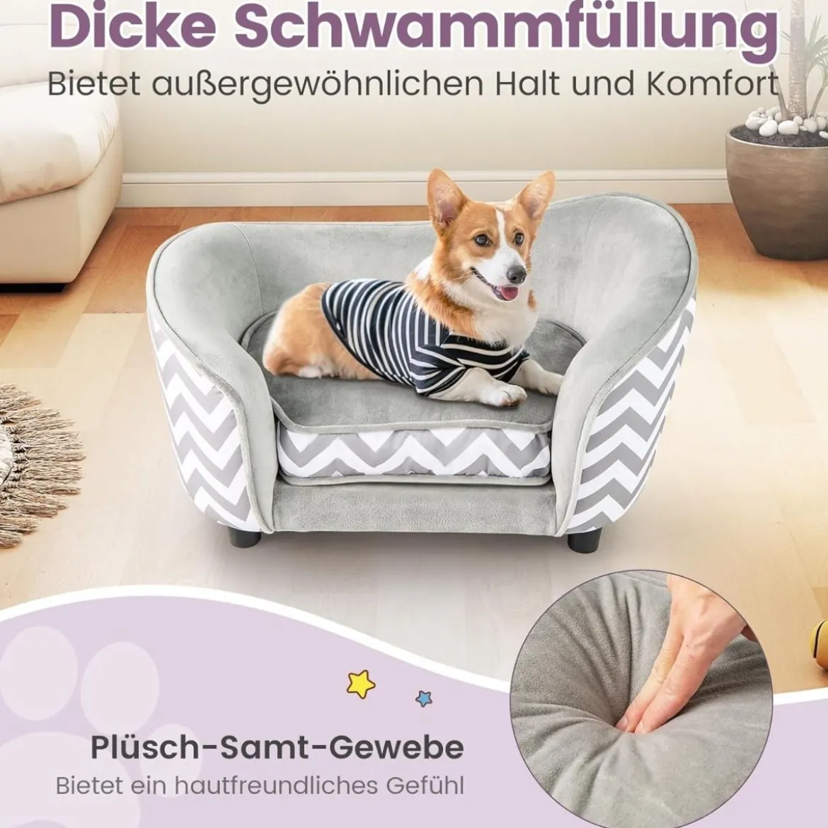 Katzenbett mit Weichem Gepolstertem Kissen & Waschbarem Bezug Hundesofa Katzensofa Grau