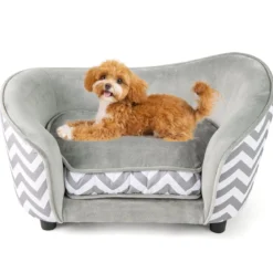 Katzenbett mit Weichem Gepolstertem Kissen & Waschbarem Bezug Hundesofa Katzensofa Grau