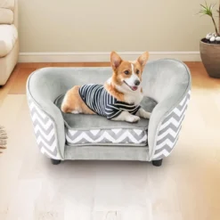 Katzenbett mit Weichem Gepolstertem Kissen & Waschbarem Bezug Hundesofa Katzensofa Grau
