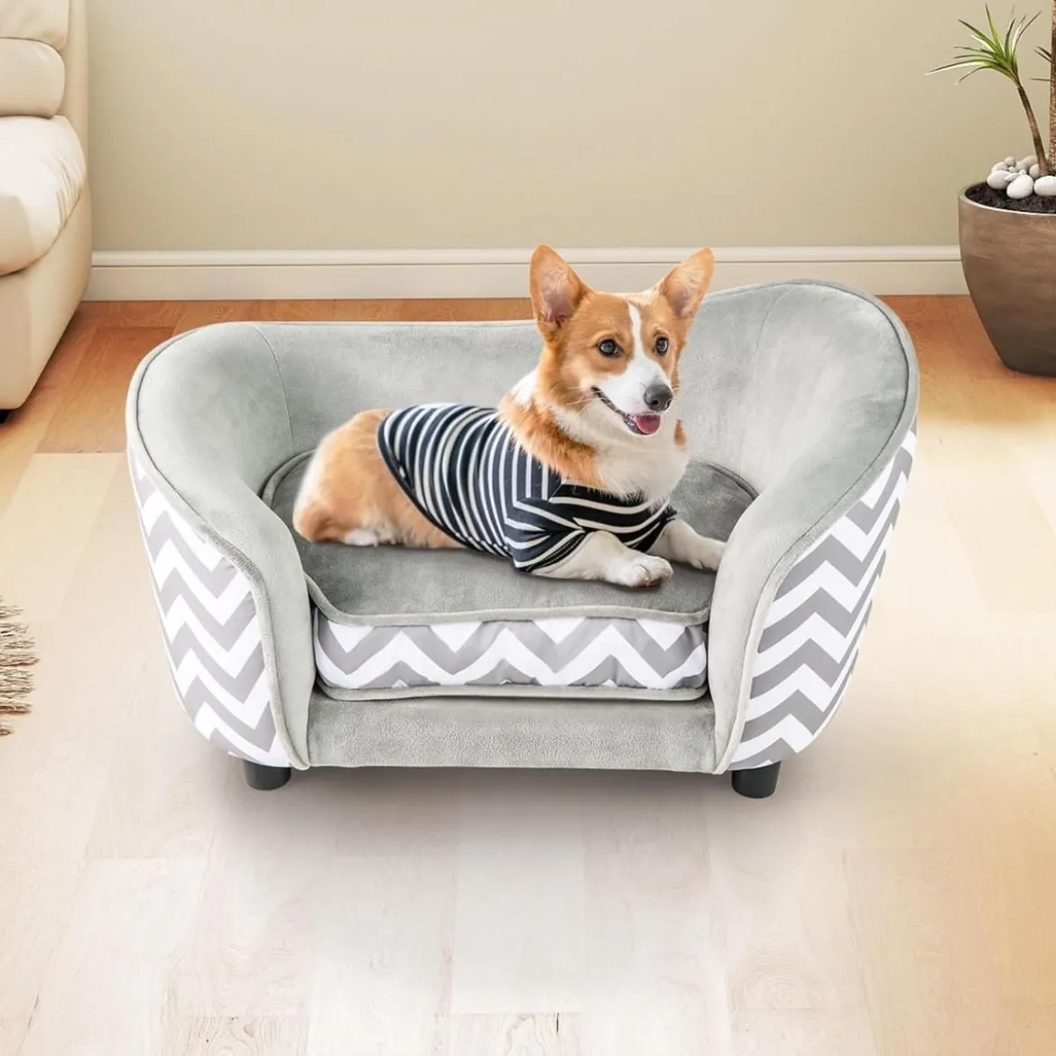 Katzenbett mit Weichem Gepolstertem Kissen & Waschbarem Bezug Hundesofa Katzensofa Grau
