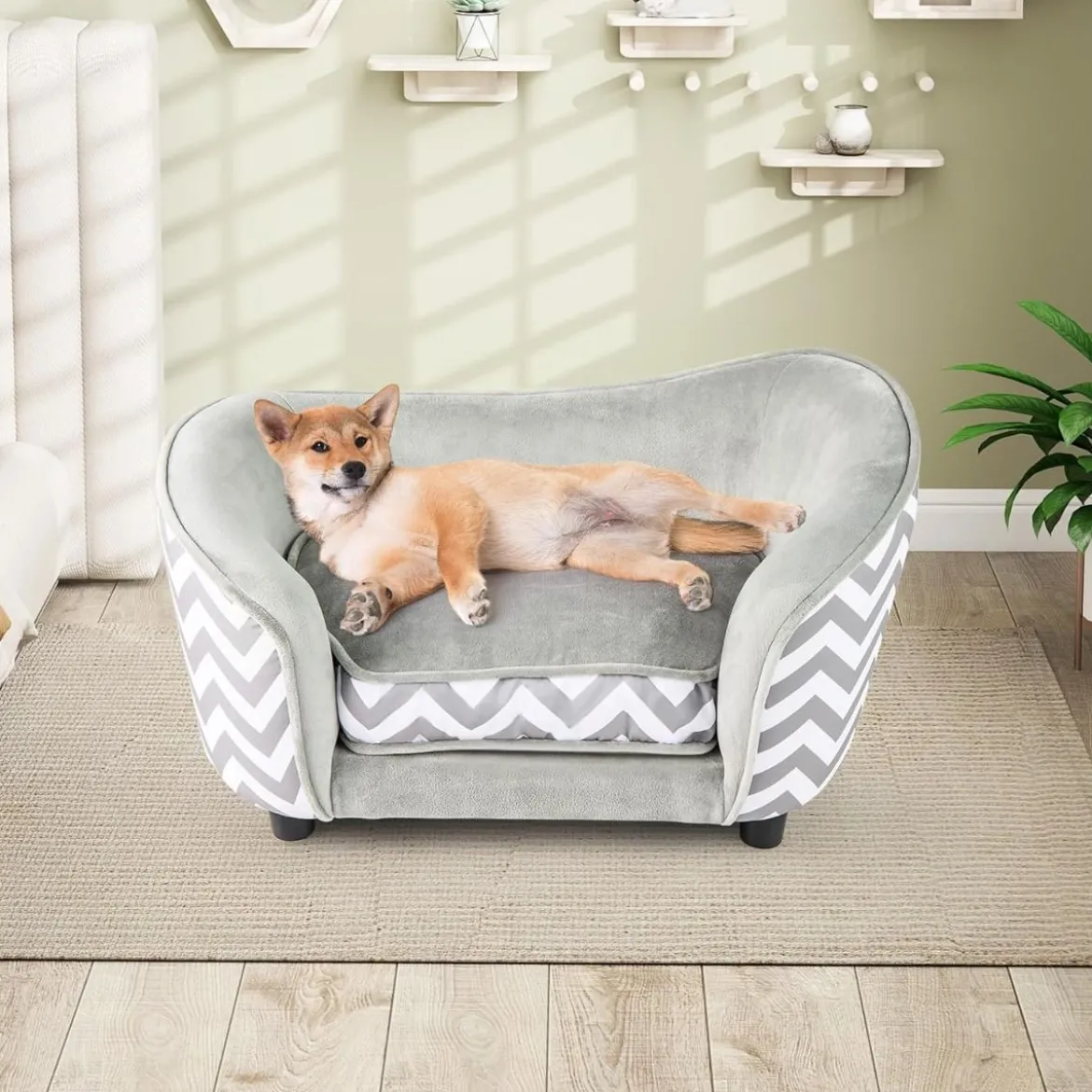 Katzenbett mit Weichem Gepolstertem Kissen & Waschbarem Bezug Hundesofa Katzensofa Grau