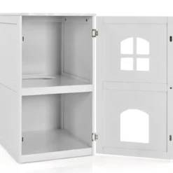 Katzenhaus 2 Ebene Katzenklo mit magnetischer Tür Kleintierhaus Holz Katzentoilette 60x50x90,5cm
