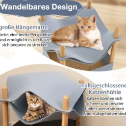 Katzenhaus 2 Etagen Bambus erhöhtes Katzenbett mit Stauraum 40 x 40 x 53 cm Natur+Grau