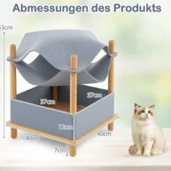 Katzenhaus 2 Etagen Bambus erhöhtes Katzenbett mit Stauraum 40 x 40 x 53 cm Natur+Grau