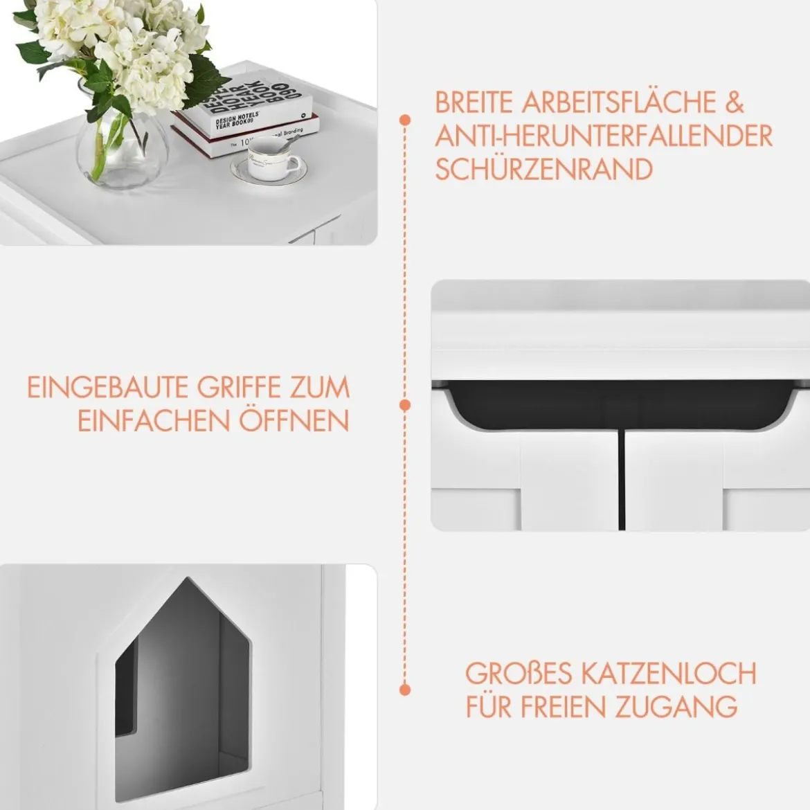 Katzenhaus Katzenhöhle mit Bett Geschlossene Katzentoilette mit Eingang Weiß