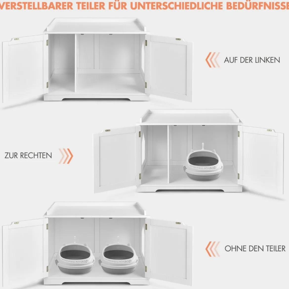 Katzenhaus Katzenhöhle mit Bett Geschlossene Katzentoilette mit Eingang Weiß