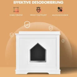 Katzenhaus Katzenhöhle mit Bett Geschlossene Katzentoilette mit Eingang Weiß