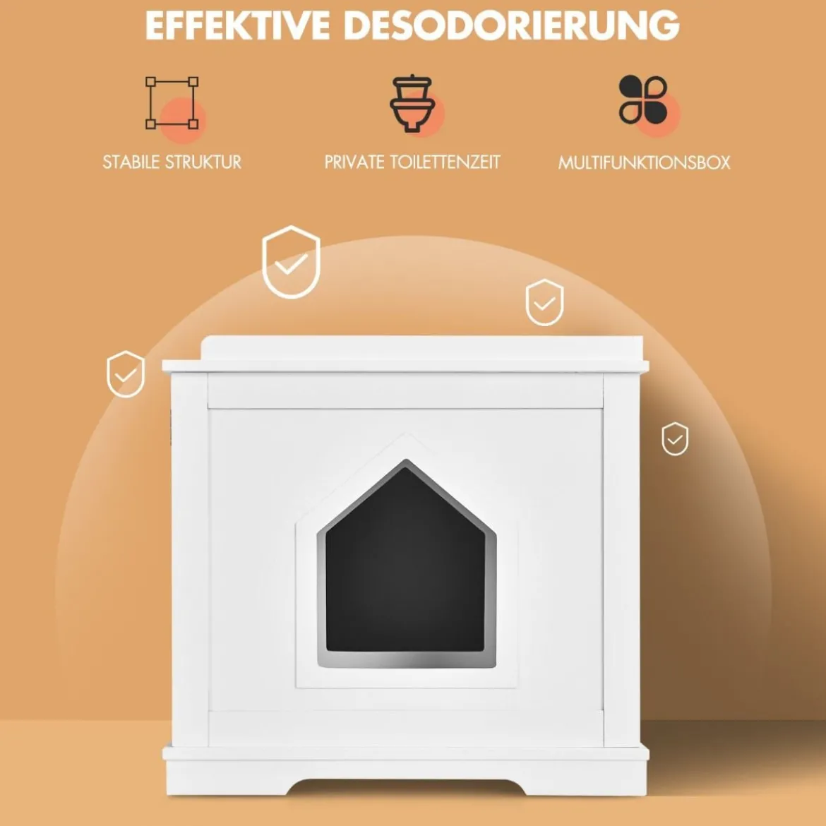 Katzenhaus Katzenhöhle mit Bett Geschlossene Katzentoilette mit Eingang Weiß