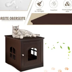 Katzenhaus Katzenklo mit magnetischer Tür Kleintierhaus Katzentoilette Holz 49 x 53 x 53 cm Braun