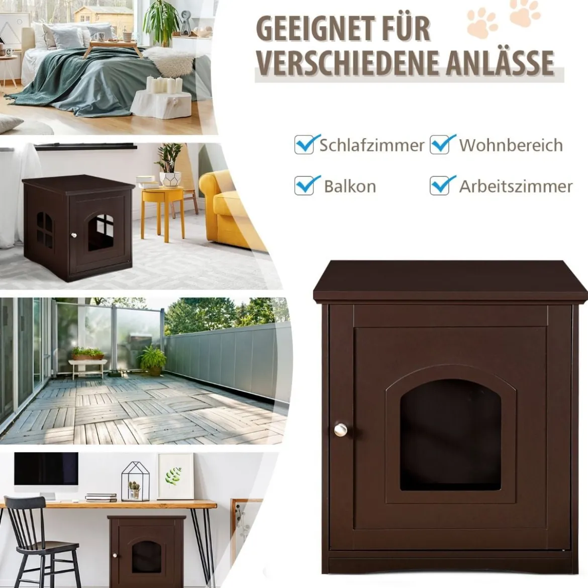 Katzenhaus Katzenklo mit magnetischer Tür Kleintierhaus Katzentoilette Holz 49 x 53 x 53 cm Braun