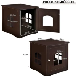 Katzenhaus Katzenklo mit magnetischer Tür Kleintierhaus Katzentoilette Holz 49 x 53 x 53 cm Braun