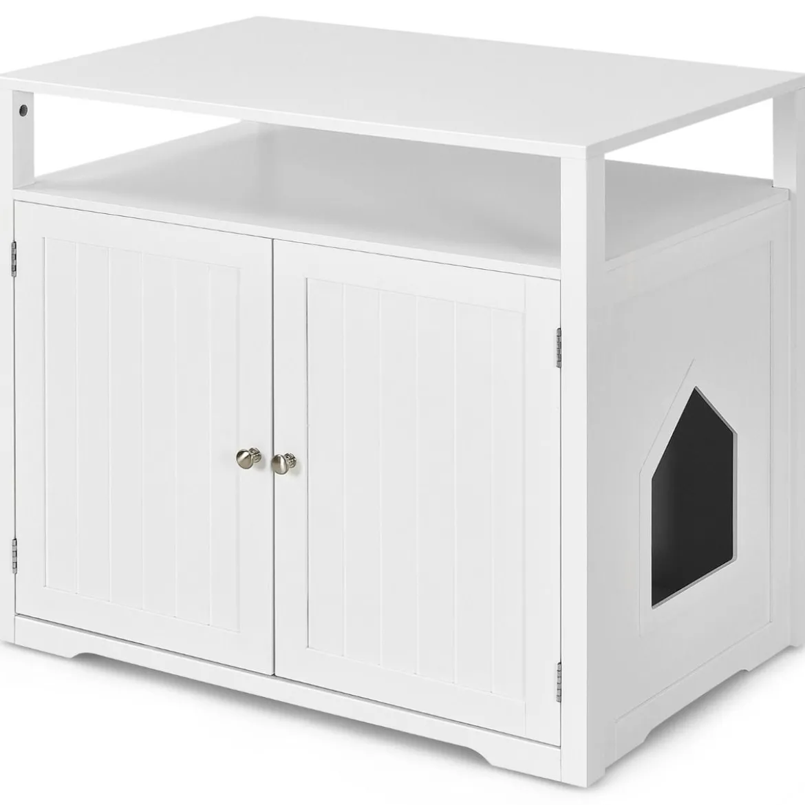 Katzenhaus Katzenklo Schrank Katzenhöhle mit Eingang Bettund Ablage Katzentoilette Haustierbox Weiß