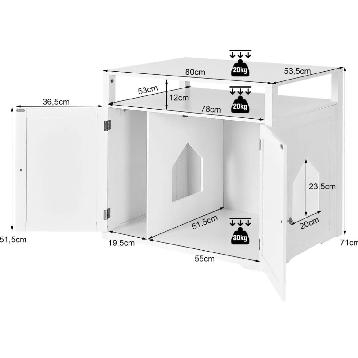 Katzenhaus Katzenklo Schrank Katzenhöhle mit Eingang Bettund Ablage Katzentoilette Haustierbox Weiß