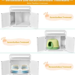 Katzenhaus Katzenklo Schrank Katzenhöhle mit Eingang Bettund Ablage Katzentoilette Haustierbox Weiß