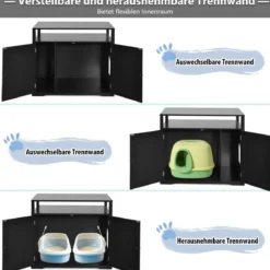 Katzenhaus Katzenklo Schrank Katzenhöhle mit Eingang Bettund Ablage Katzentoilette Haustierbox Schwarz