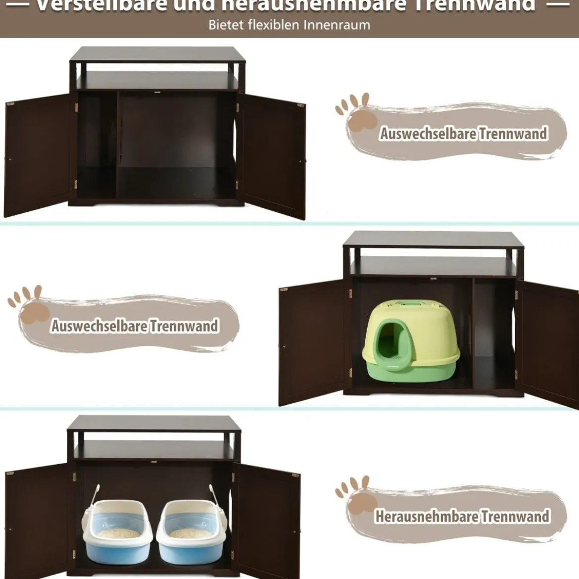 Katzenhaus Katzenklo Schrank Katzenhöhle mit Eingang Bettund Ablage Katzentoilette Haustierbox Braun
