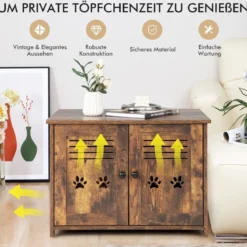 Katzenhaus Katzentoilette mit Doppelten Lamellentüren Katzenschrank 70 x 52 x 51 cm Braun