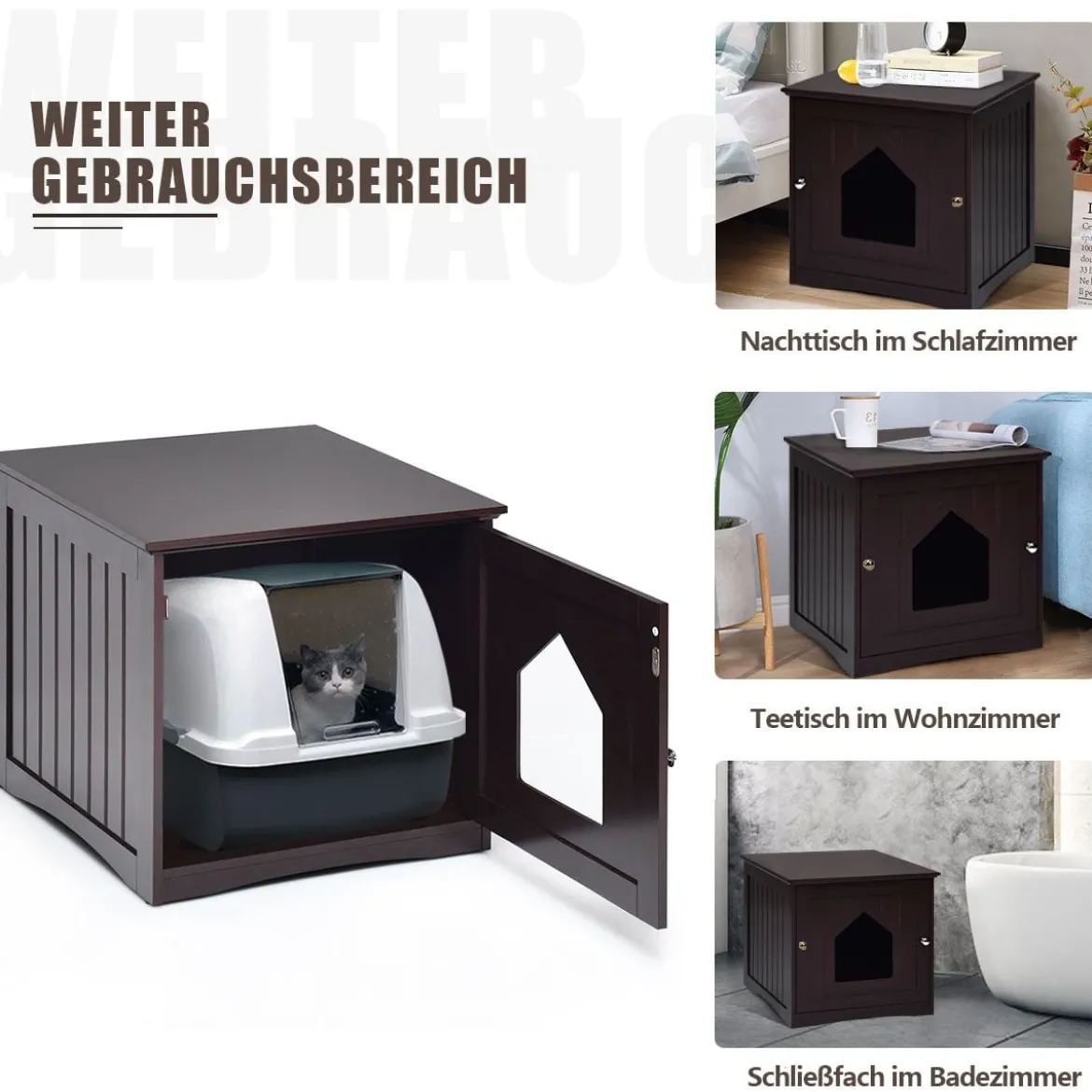 Katzenhaus Kleintierhaus Holz Katzenschrank Haustier Haus Braun 51 x 49 x 47cm