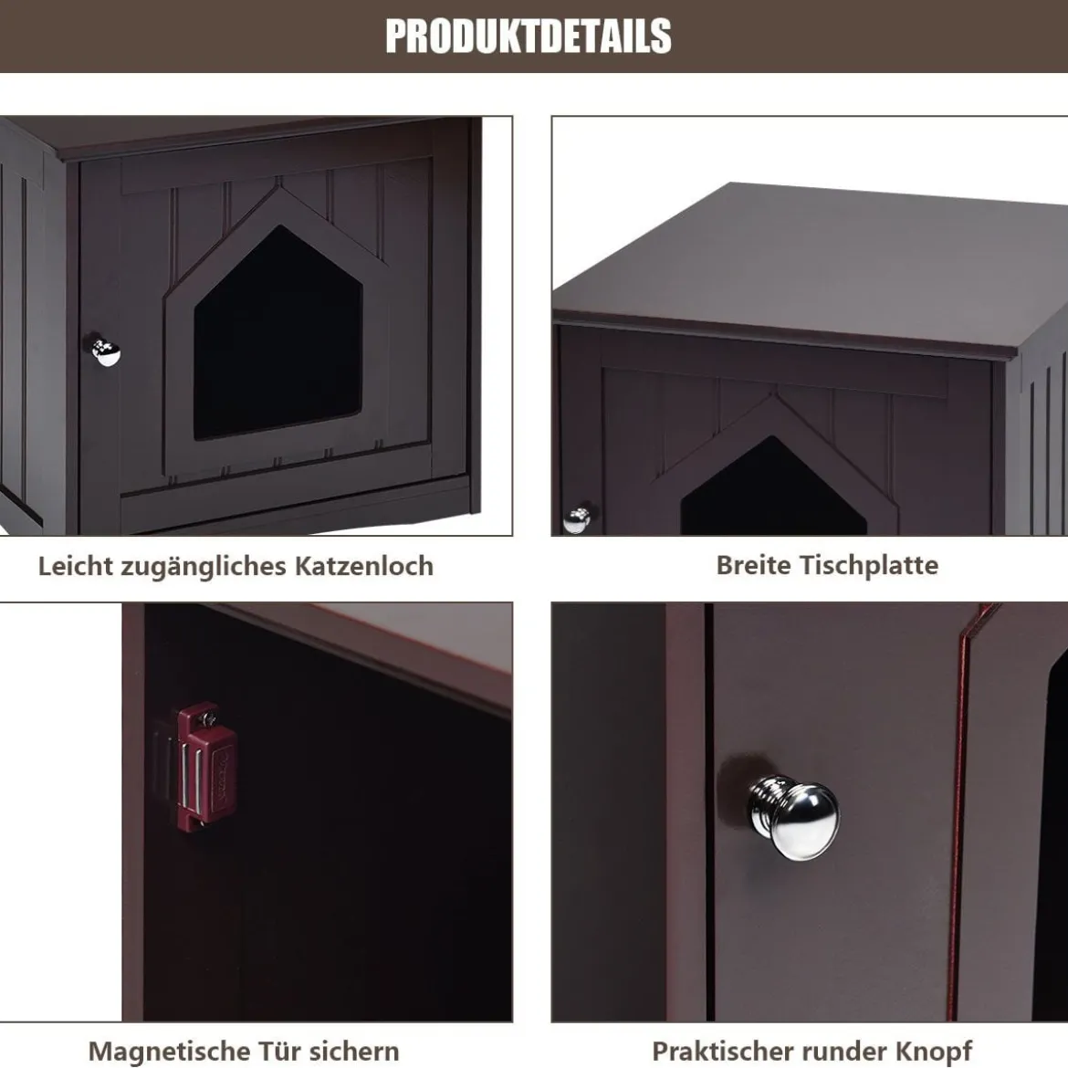 Katzenhaus Kleintierhaus Holz Katzenschrank Haustier Haus Braun 51 x 49 x 47cm