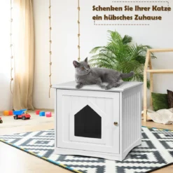 Katzenhaus Kleintierhaus Holz Katzenschrank Haustier Haus 51 x 49 x 47cm Weiß