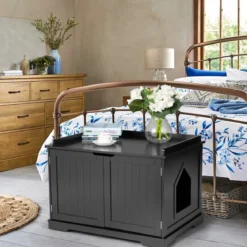 Katzenhaus mit Bett Innenkatzenhaus geschlossene Katzentoilette mit Eingang Schwarz