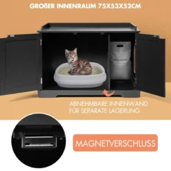 Katzenhaus mit Bett Innenkatzenhaus geschlossene Katzentoilette mit Eingang Schwarz