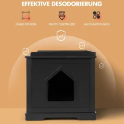 Katzenhaus mit Bett Innenkatzenhaus geschlossene Katzentoilette mit Eingang Schwarz