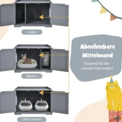 Katzenhaus mit Bett Innenkatzenhaus geschlossene Katzentoilette mit Eingang Grau