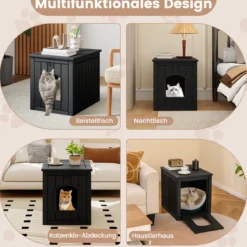 Katzenhaus mit Klapptür & Erhöhtem Boden Katzenklo Schrank aus PP KatzentoiletteSchwarz