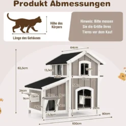 Katzenhaus Outdoor 2-stöckige Katzenhütte Katzenvilla mit Asphaltdach Grau 100 x 64 x 82,5 cm