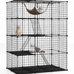 Katzenkäfig 4-stöckig große Katzengehege mit Hängematte 3 Leitern 4 Türen & Dachfenster