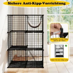 Katzenkäfig 3-stöckig große Katzengehege mit Hängematte 2 Leitern 3 Türen & Dachfenster 74 x 74 x 107 cm