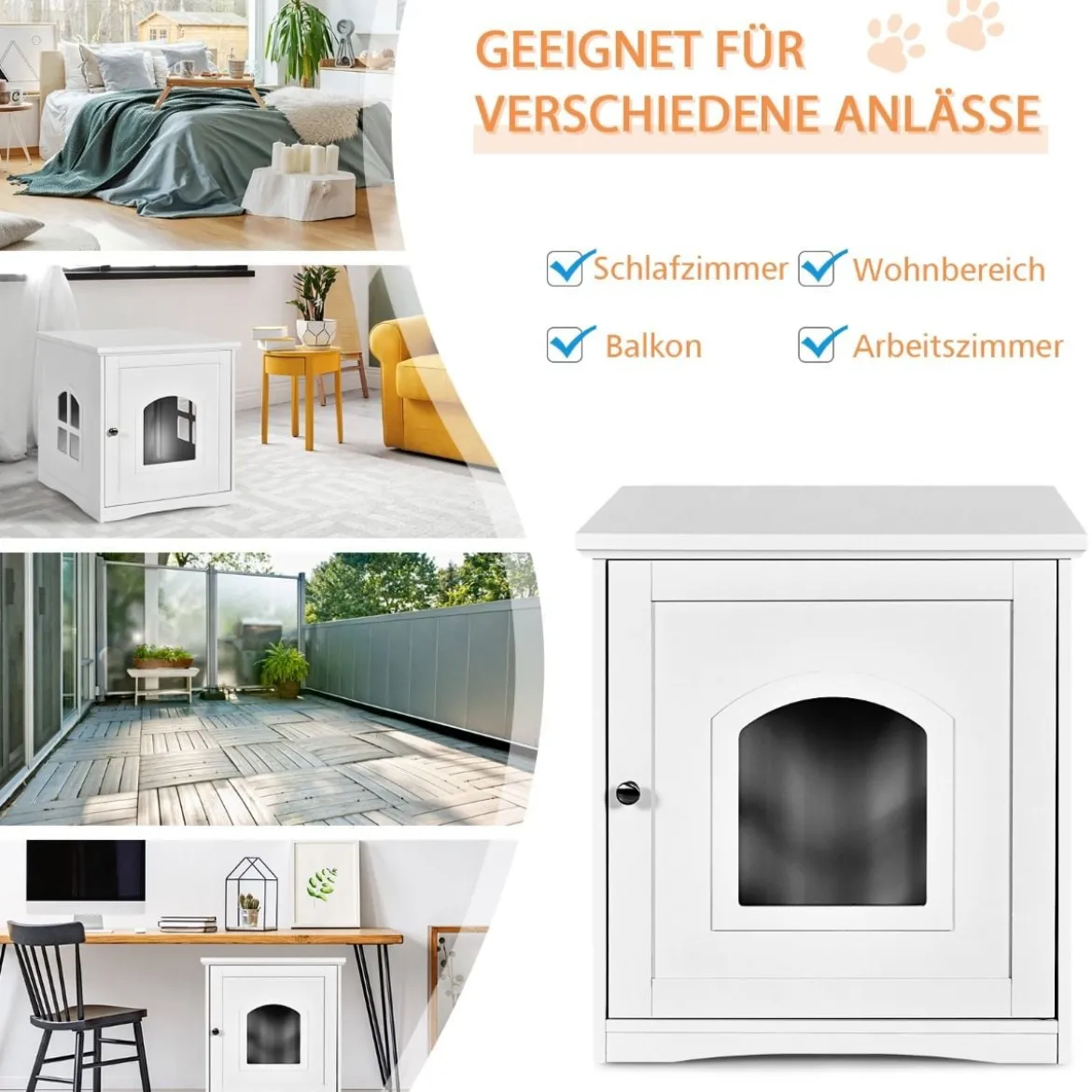 Katzenklo-Gehäuse dekoratives Katzenhaus mit magnetischer Tür 49 x 53 x 53 cm Weiß
