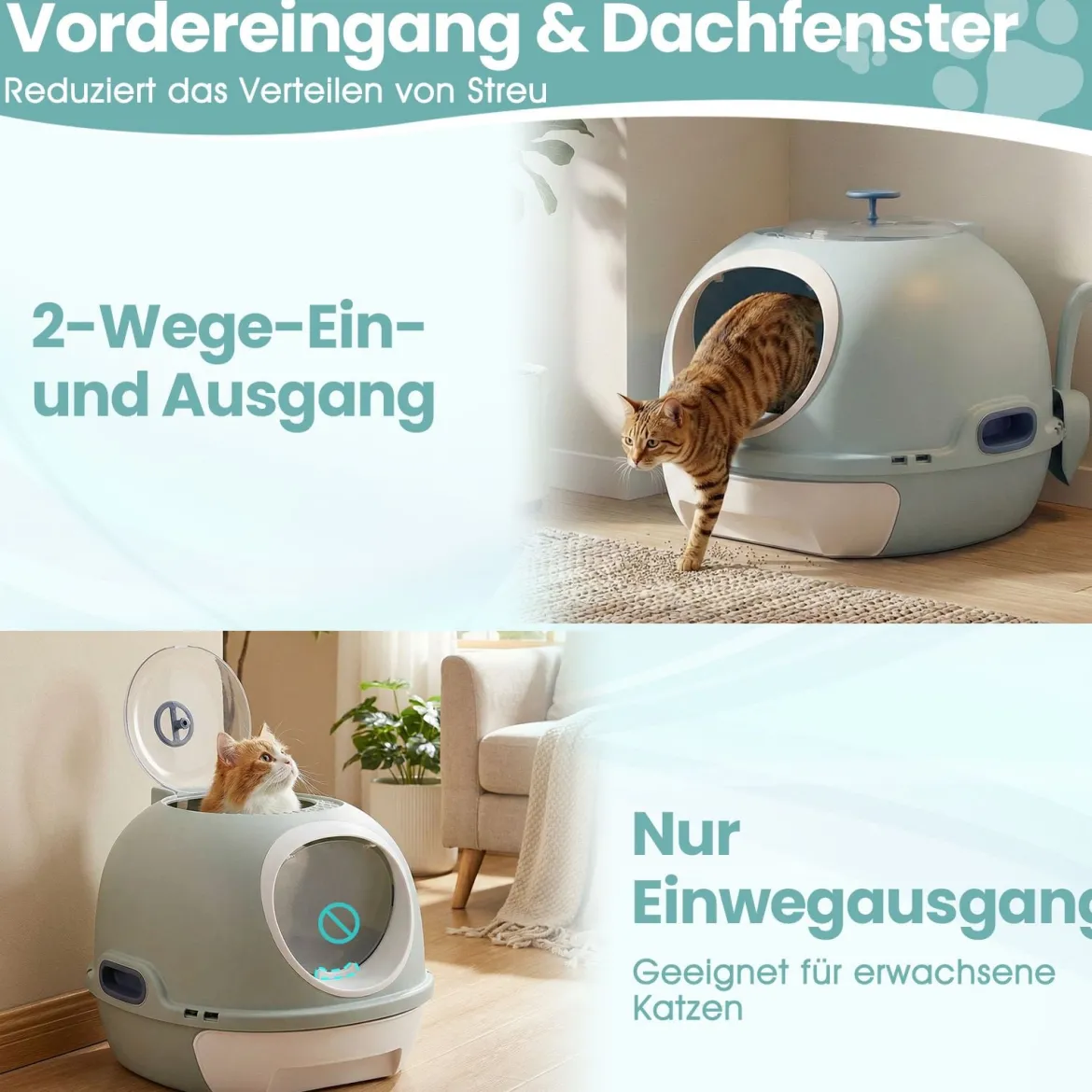 Katzenklo mit Deckel & Ausziehbarem Tablett & Schaufel & Frontöffnung Katzentoilette Blau