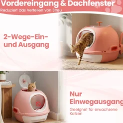 Katzenklo mit Deckel & Ausziehbarem Tablett & Schaufel & Frontöffnung Katzentoilette Rosa