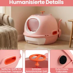 Katzenklo mit Deckel & Ausziehbarem Tablett & Schaufel & Frontöffnung Katzentoilette Rosa