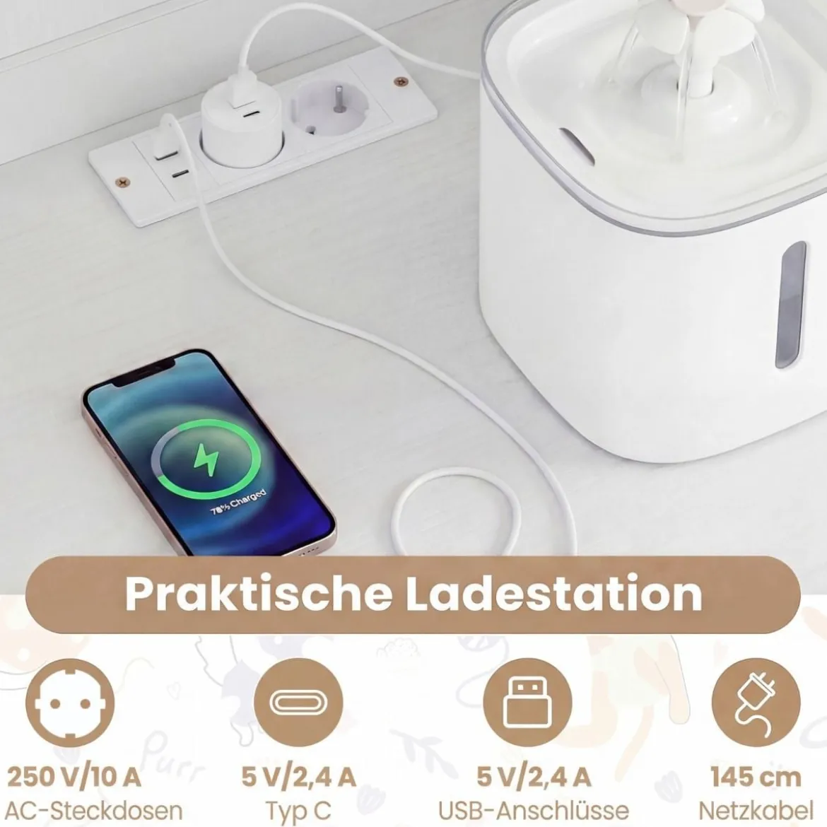 Katzenklo Schrank mit Verstellbarem LED-Licht & Regal & Ladestation & Schublade Katzentoilette Weiß