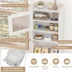 Katzenklo Schrank mit Verstellbarem LED-Licht & Regal & Ladestation & Schublade Katzentoilette Weiß