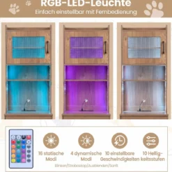 Katzenklo Schrank mit Verstellbarem LED-Licht & Regal & Ladestation & Schublade Katzentoilette Natur