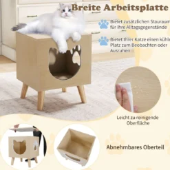 Katzenklo Schrank modernes Katzentoiletten-Möbel mit abnehmbarem Deckel Katzeneingang & Fenster Natur