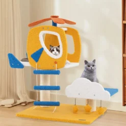 Katzenkratzbaum mit Hubschrauber Plattform & Kratzsäule & Sprungplattform Kratzbaum