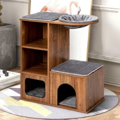 Katzenmöbel mit Höhle Matten Katzen Spielhaus Holz Katzenbaum Katzenhaus Kletterbaum 69x39x 80,5 cm