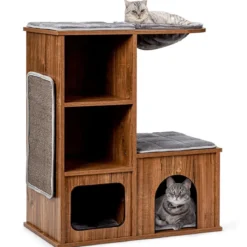 Katzenmöbel mit Höhle Matten Katzen Spielhaus Holz Katzenbaum Katzenhaus Kletterbaum 69x39x 80,5 cm
