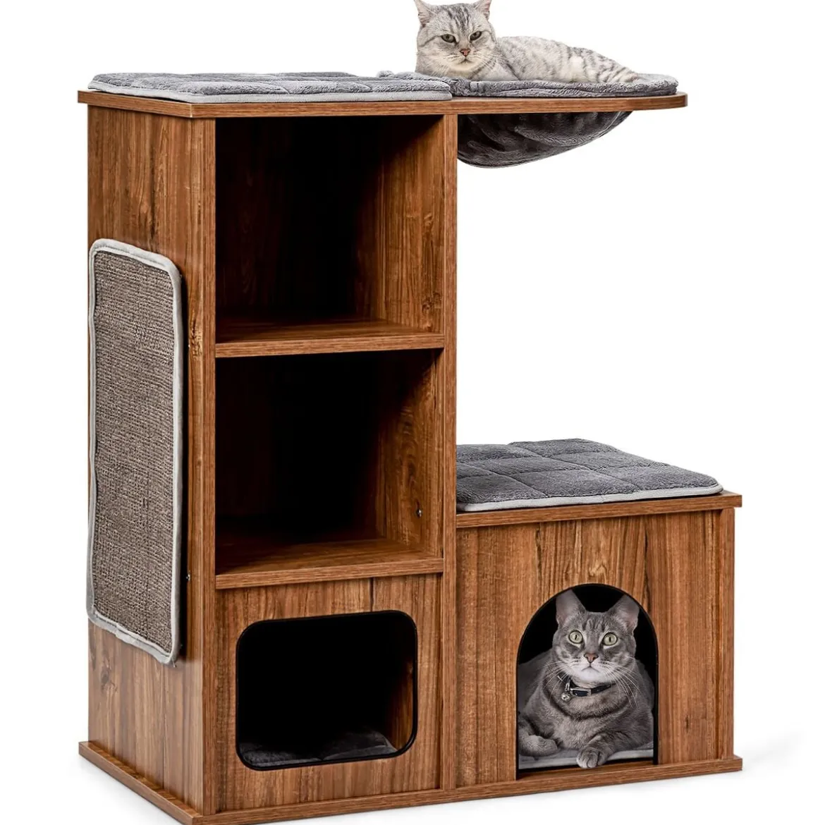 Katzenmöbel mit Höhle Matten Katzen Spielhaus Holz Katzenbaum Katzenhaus Kletterbaum 69x39x 80,5 cm