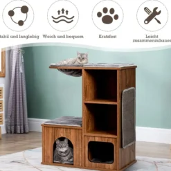 Katzenmöbel mit Höhle Matten Katzen Spielhaus Holz Katzenbaum Katzenhaus Kletterbaum 69x39x 80,5 cm