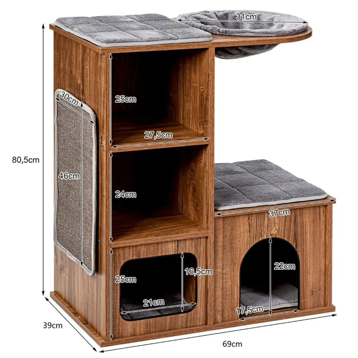Katzenmöbel mit Höhle Matten Katzen Spielhaus Holz Katzenbaum Katzenhaus Kletterbaum 69x39x 80,5 cm