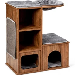 Katzenmöbel mit Höhle Matten Katzen Spielhaus Holz Katzenbaum Katzenhaus Kletterbaum 69x39x 80,5 cm