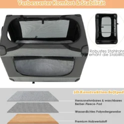 Katzenrennkäfig Große Faltbare Katzenbox Transportbox mit Schultergurt Rädern 82,5 x 59 x 67 cm Grau